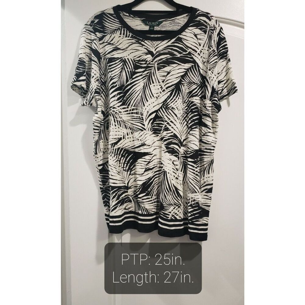 Lauren By Ralph Lauren Womens Linen Blend‎ Black And White Tee Size 1X